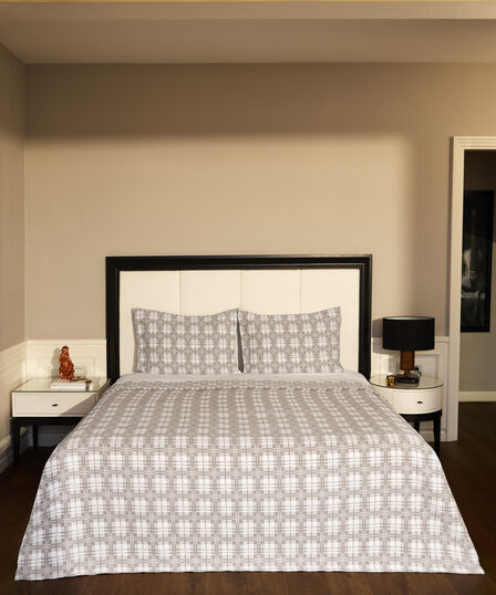 Jacquard Checkered Patterned Bedspread Set Beige