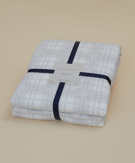 Jacquard Checkered Patterned Bedspread Set Light Gray - 2