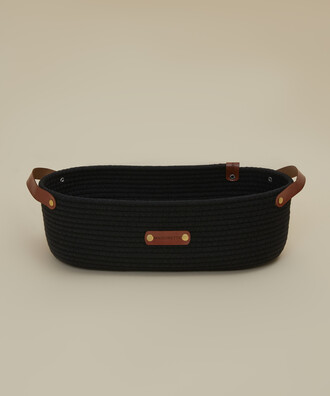 LEATHER HANDLED BASKET 19X37X12 cm BLACK SİYAH