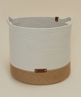 KENDİNDEN SAPLI SEPET 35X30 cm HASIR-KREM